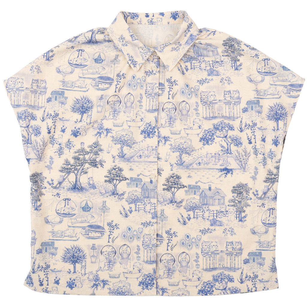 Billie Shirt - Linen Cats - Blue by Naked & Famous Denim