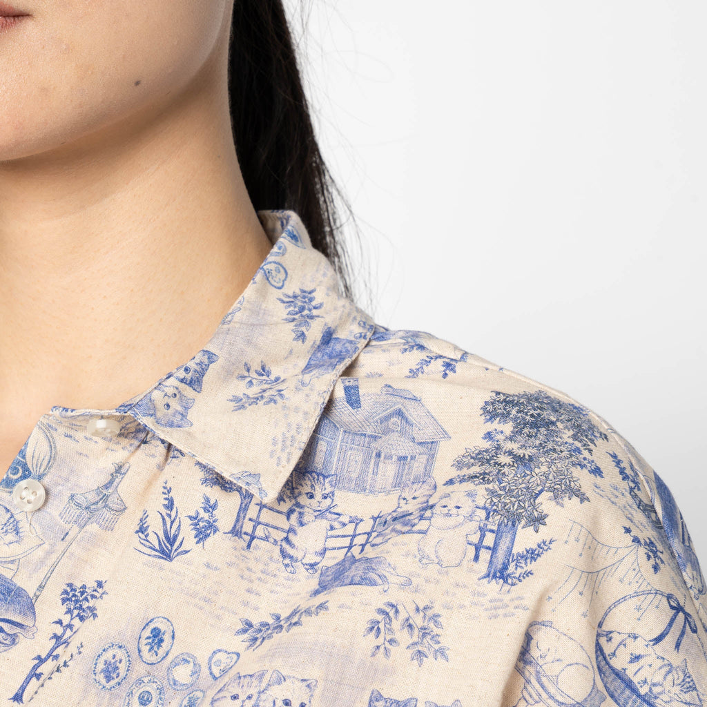 Billie Shirt - Linen Cats - Blue by Naked & Famous Denim