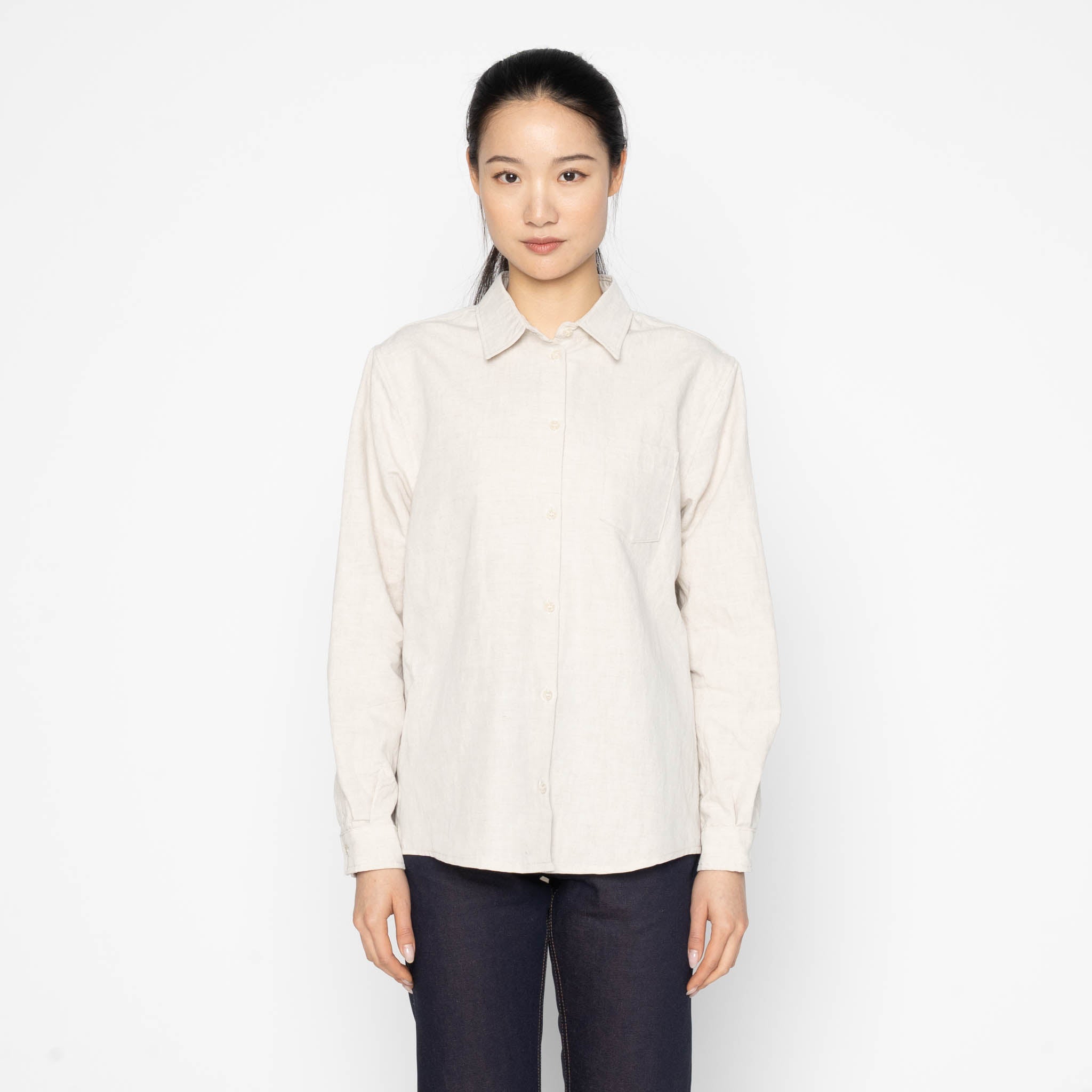 Judy Shirt - Linen Blend Denim - Ecru by Naked & Famous Denim