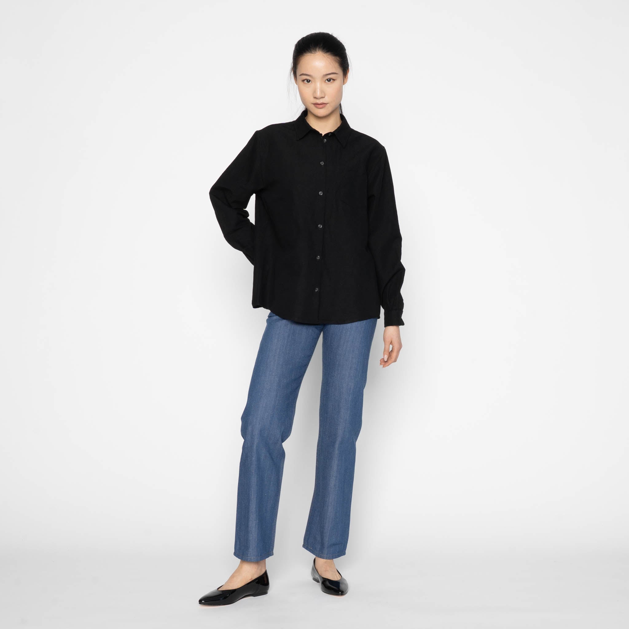 Judy Shirt - Linen Blend Denim - Black by Naked & Famous Denim