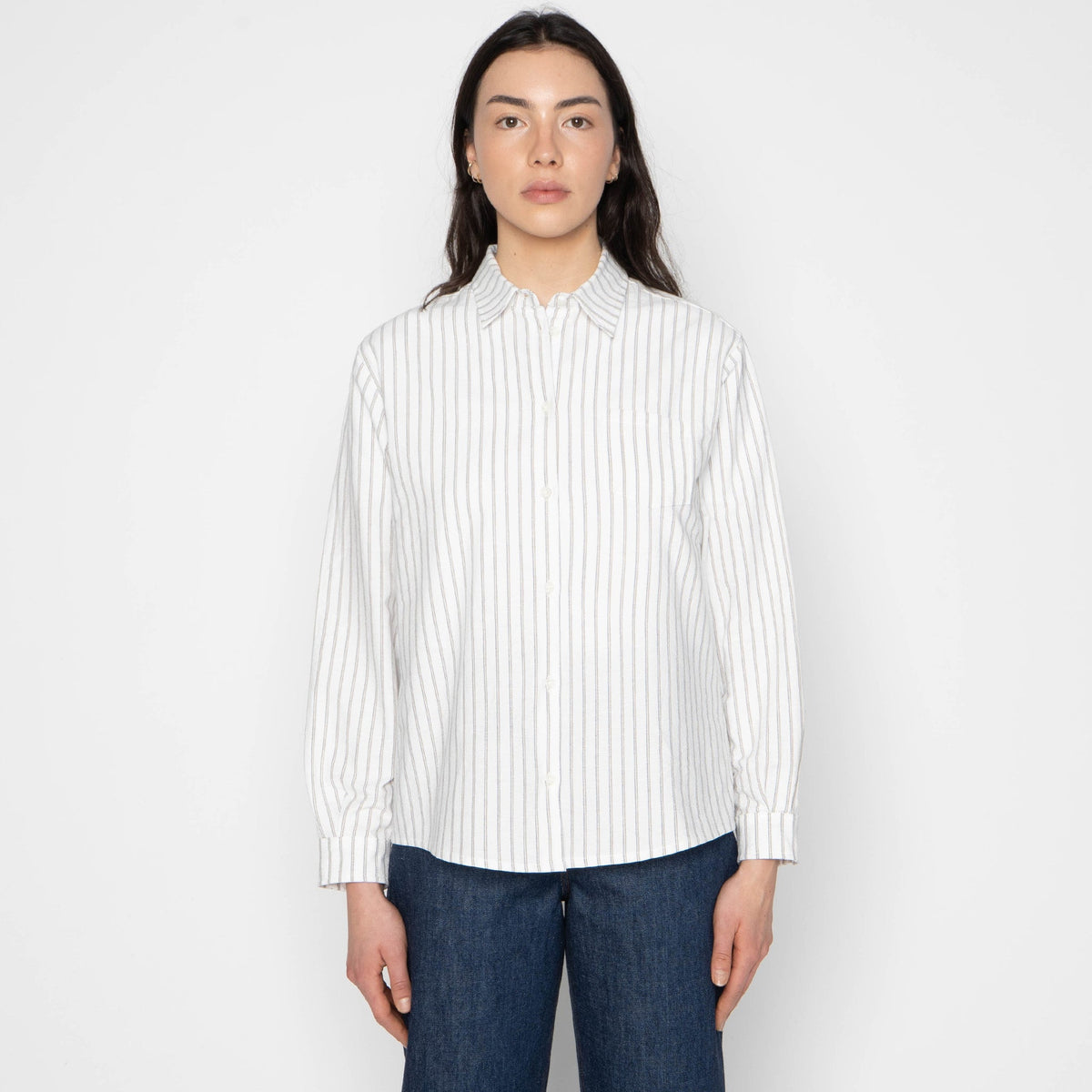 Judy Shirt - Cotton Yarn Dyed Oxford - Stripe - White