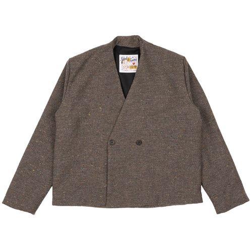 Collarless Jacket - Wool Multi Nep - Brown | Naked & Famous Denim