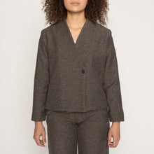 Load image into Gallery viewer, Collarless Jacket - Wool Multi Nep - Brown | Naked &amp; Famous Denim
