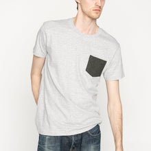 Load image into Gallery viewer, Pocket Tee - Heather Grey - Triple Yarn Twist Brushed Flannel - Forest Green
