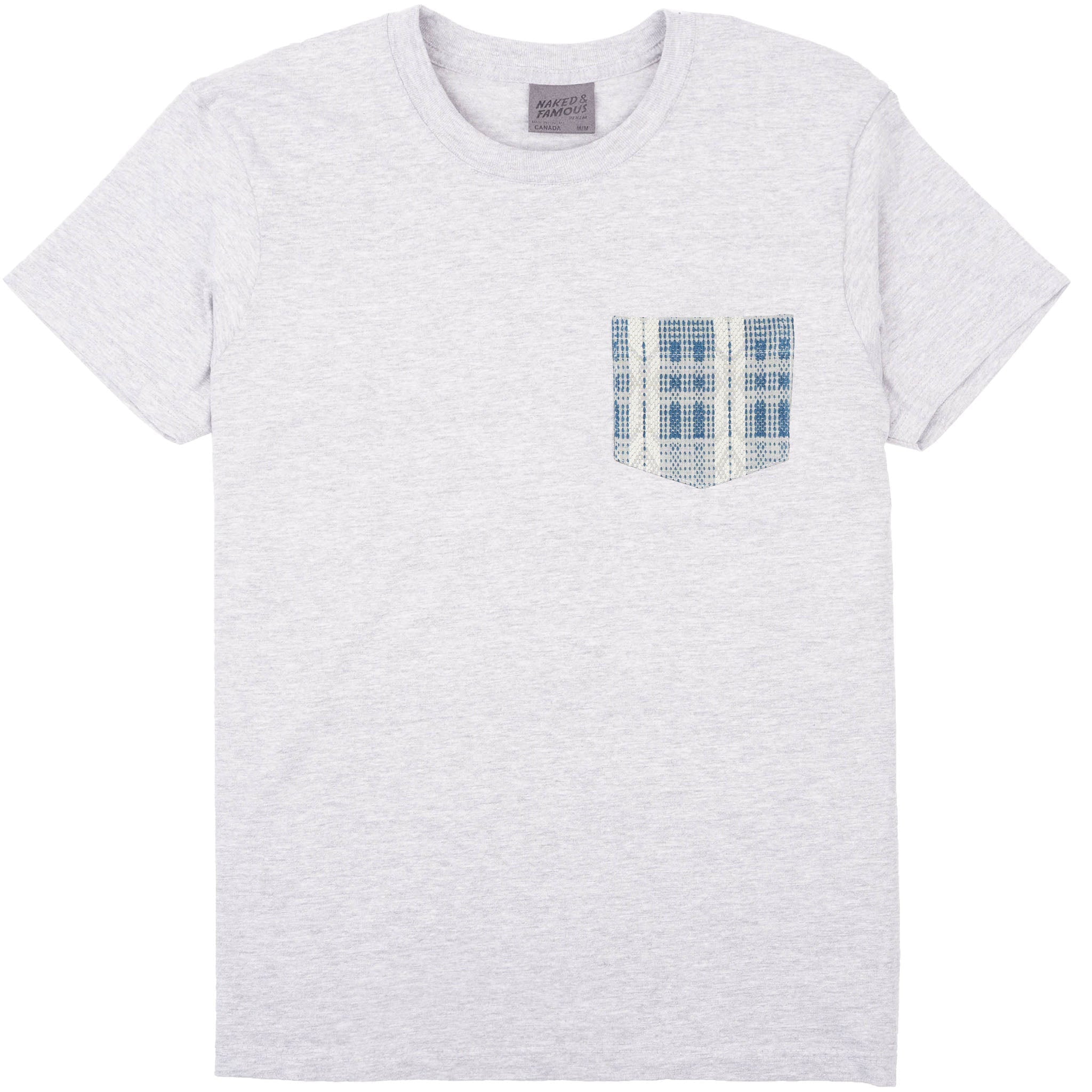 Pocket Tee - Heather Grey - Sashiko Weave - White / Indigo by Naked & Famous Denim