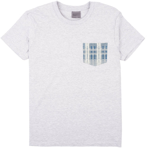 Pocket Tee - Heather Grey - Sashiko Weave - White / Indigo by Naked & Famous Denim
