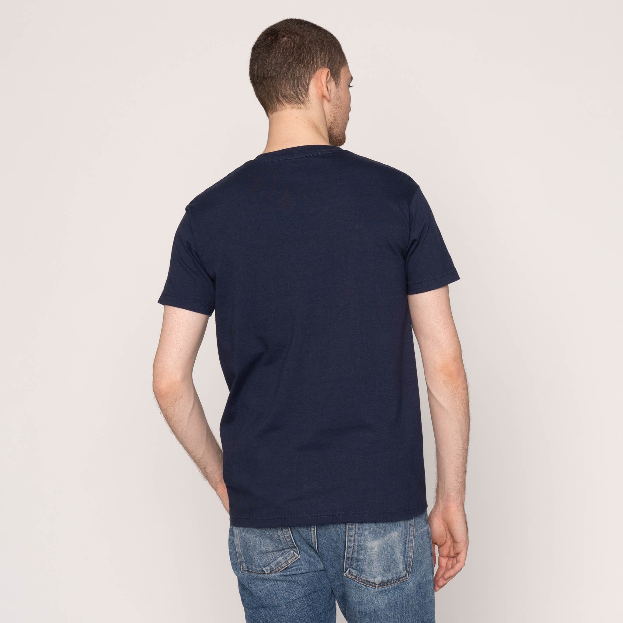 Pocket Tee - Navy - Linen Cats - Blue