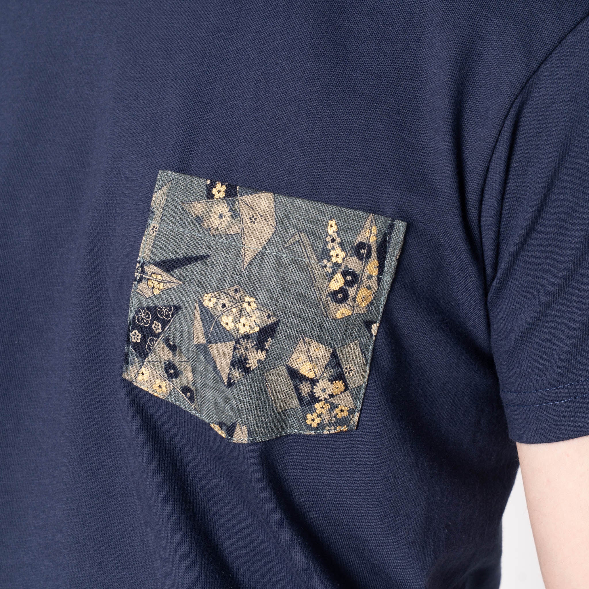 Pocket Tee   - Navy -   Kimono Print Rain by Naked & Famous Denim