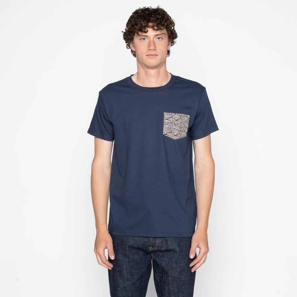 Pocket Tee - Navy + Seigaiha Waves - Indigo by Naked & Famous Denim