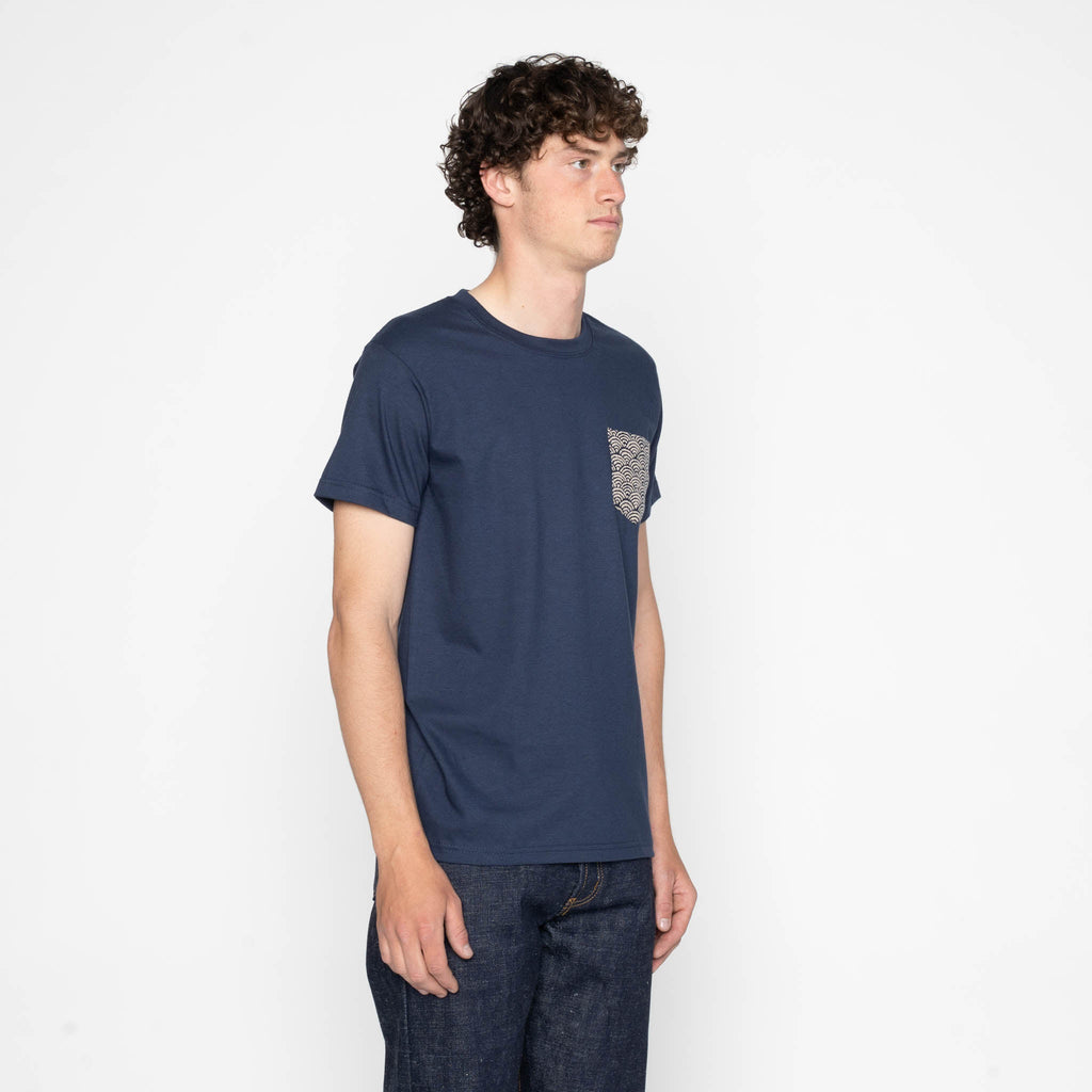 Pocket Tee - Navy + Seigaiha Waves - Indigo by Naked & Famous Denim