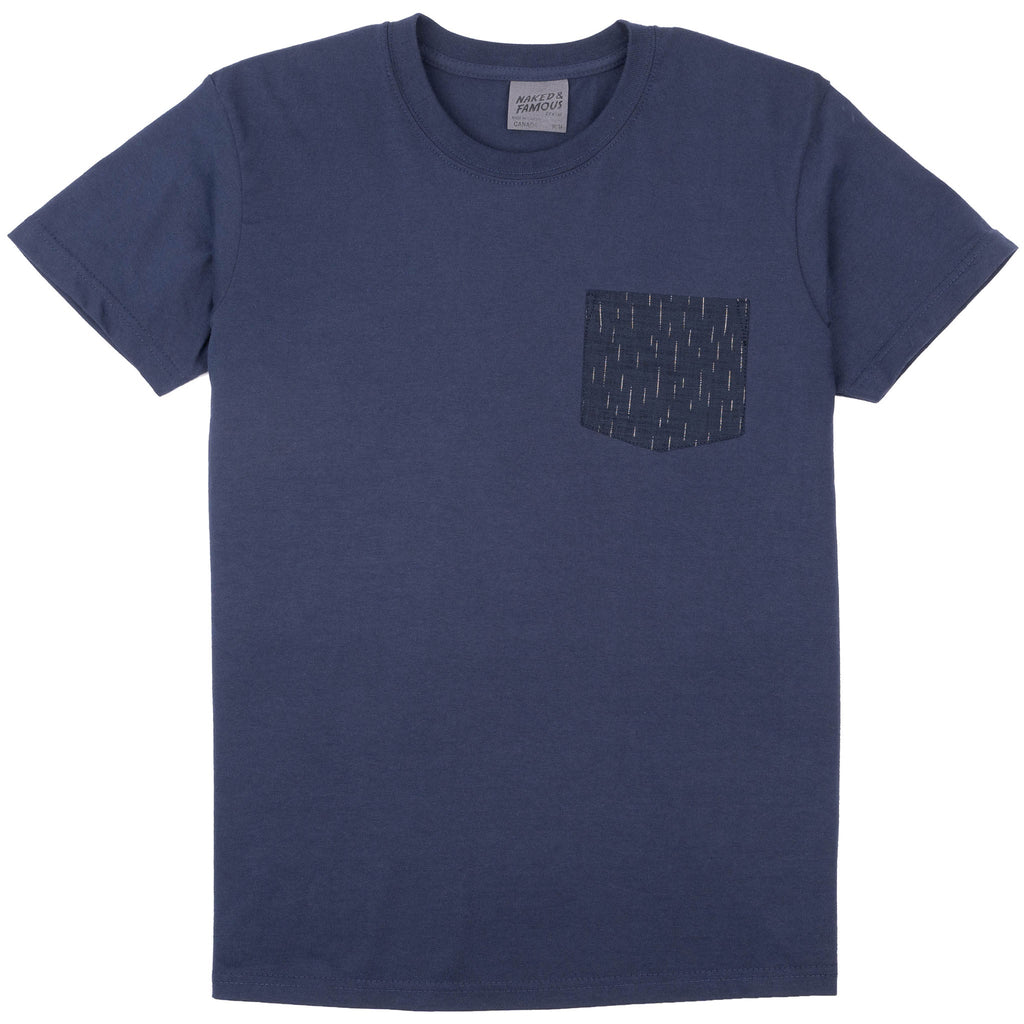Pocket Tee - White - Printed Autumn - Navy by Naked & Famous Denim