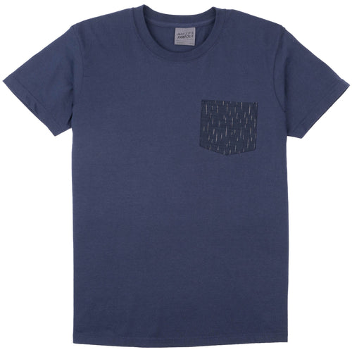 Pocket Tee - White - Printed Autumn - Navy by Naked & Famous Denim