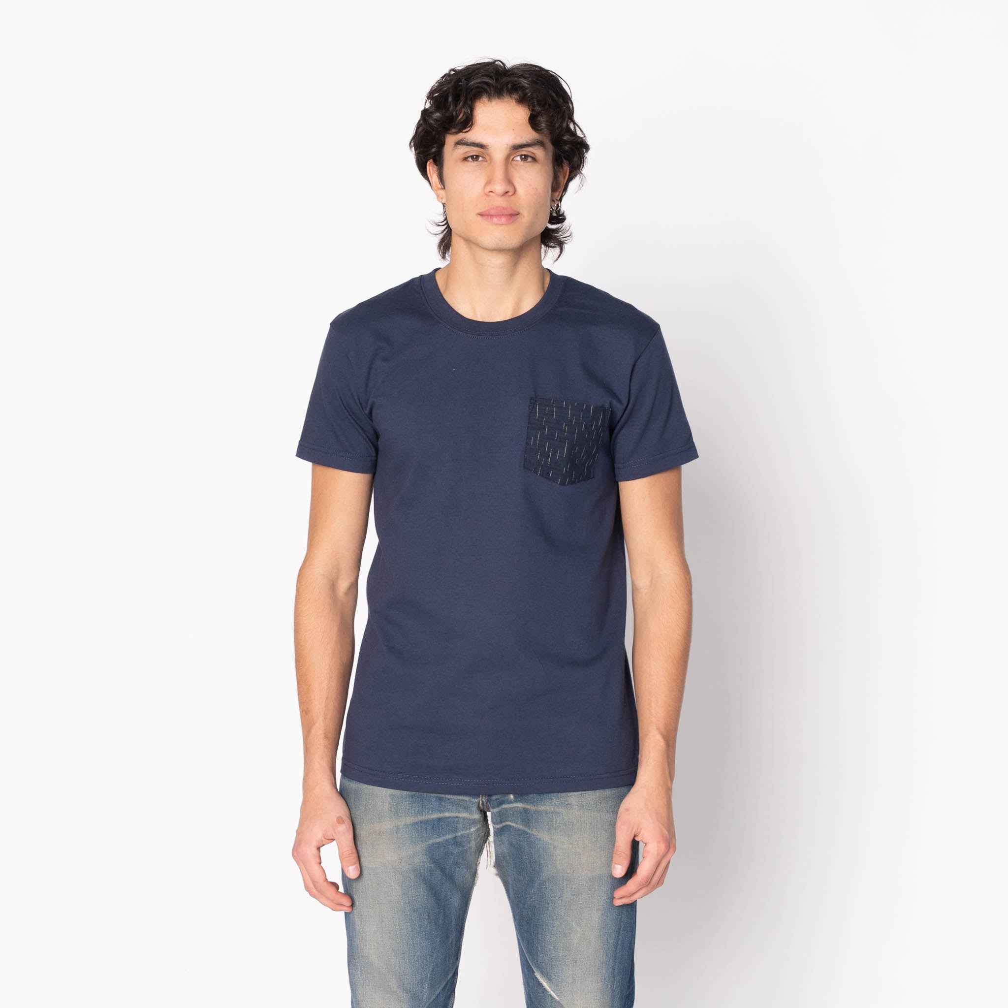 Pocket Tee - White - Printed Autumn - Navy by Naked & Famous Denim