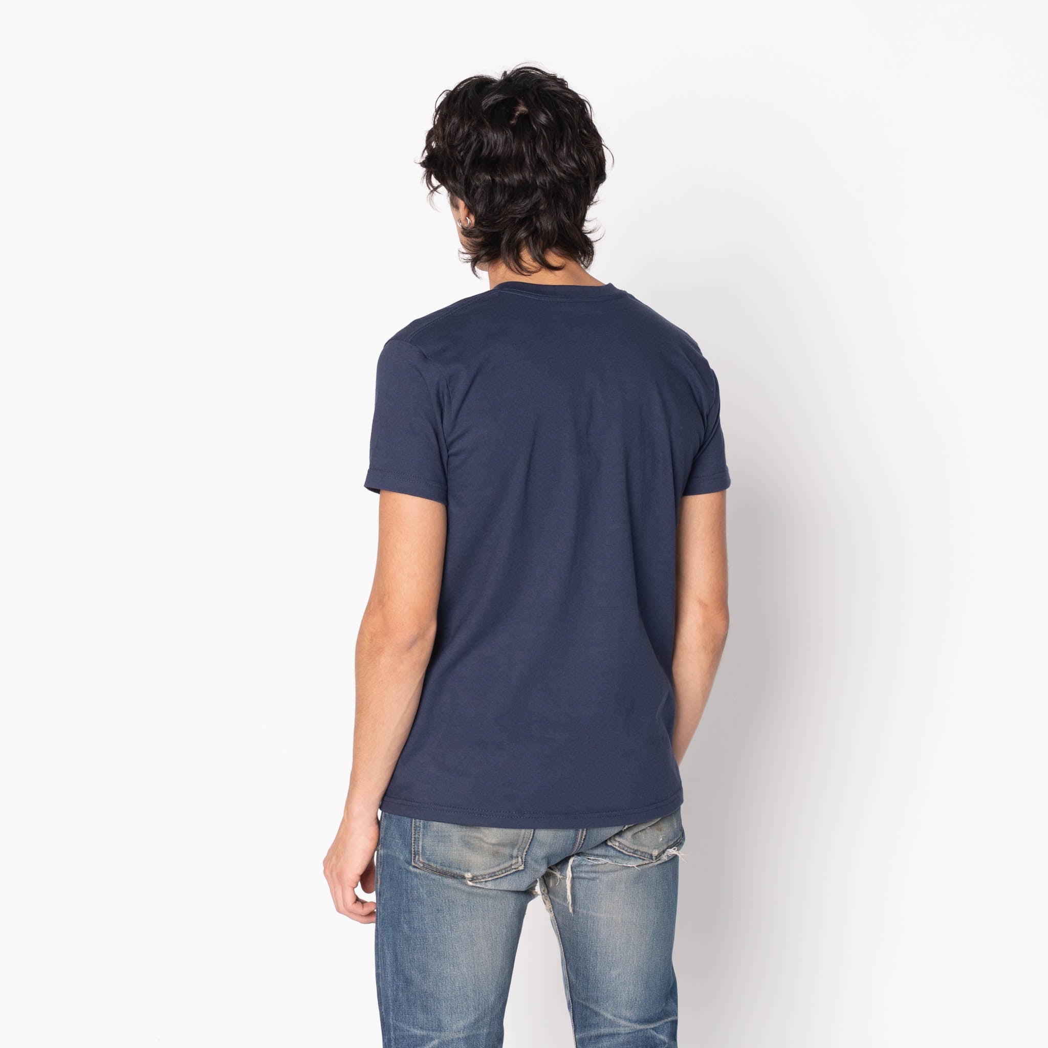 Pocket Tee - White - Printed Autumn - Navy by Naked & Famous Denim