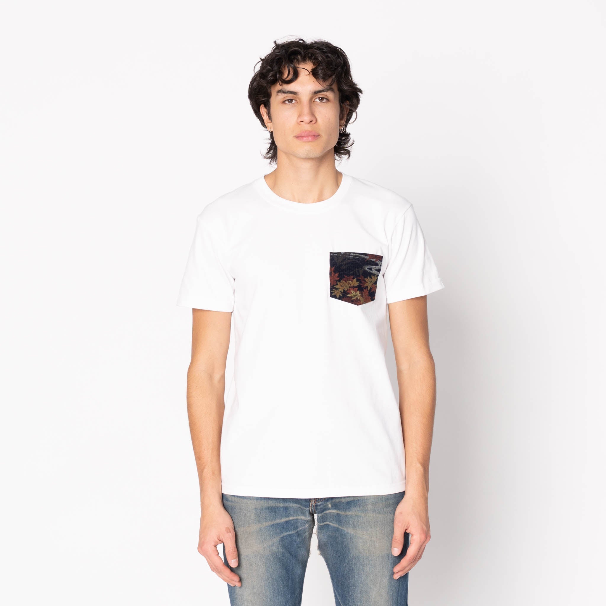 Pocket Tee - White - Origami Poplin - Blue by Naked & Famous Denim