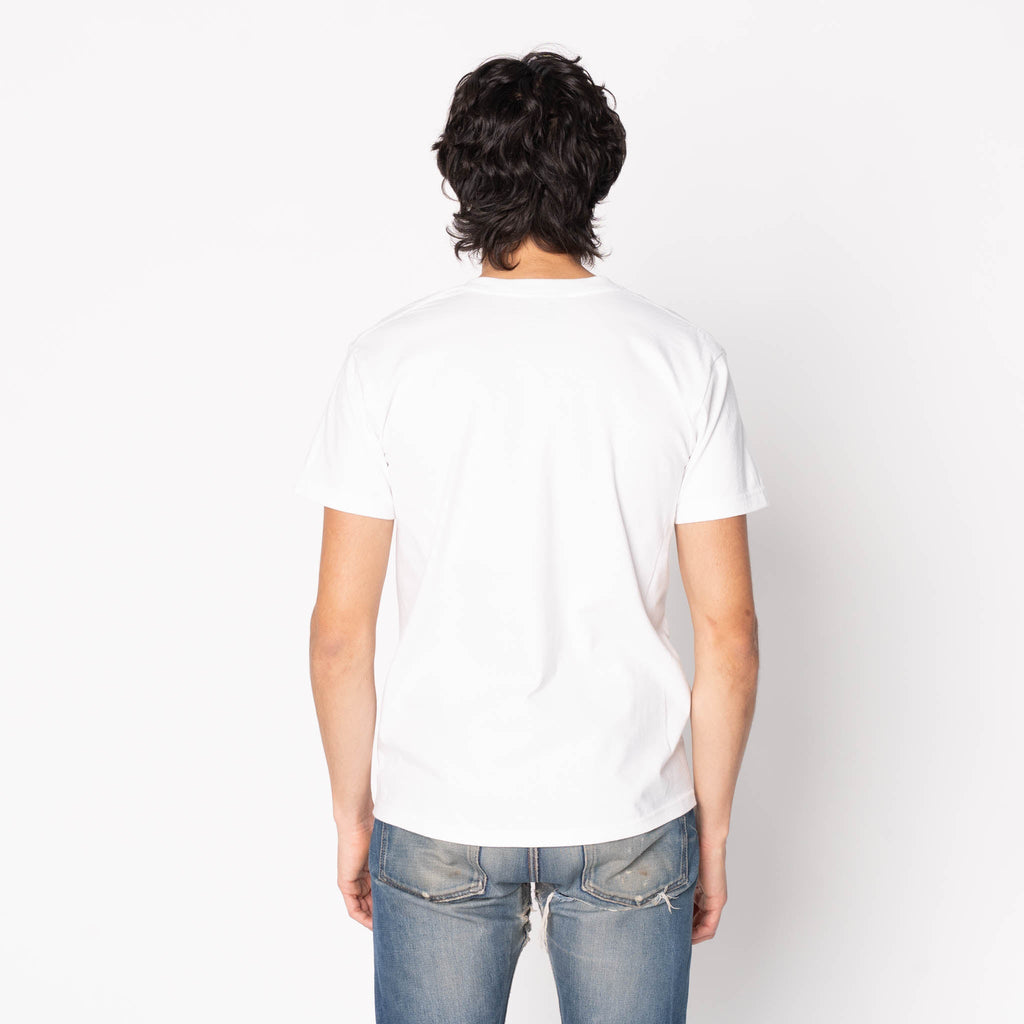 Pocket Tee - White - Origami Poplin - Blue by Naked & Famous Denim