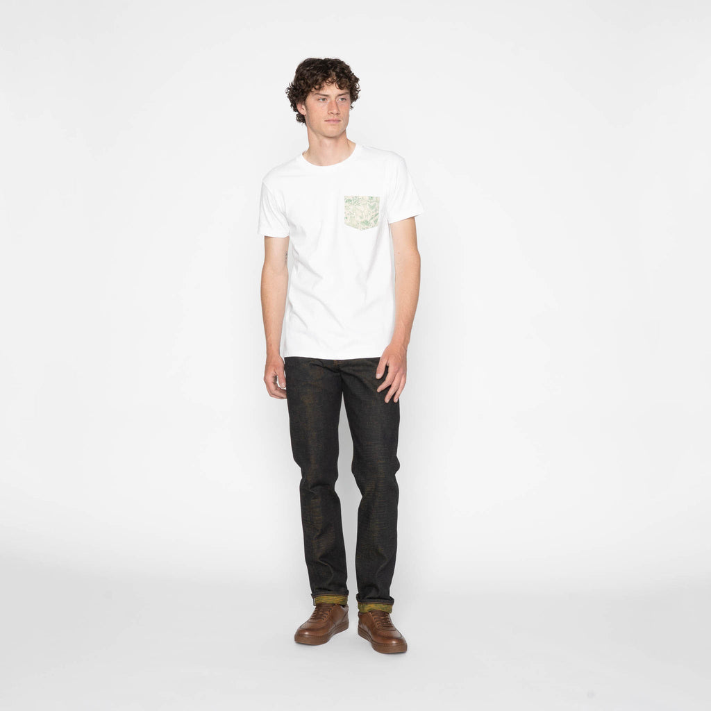 Pocket Tee - White + Linen Animals - Green by Naked & Famous Denim