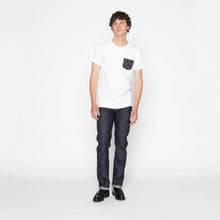 Load image into Gallery viewer, Pocket Tee - White + Matsuba Pines Needle - Indigo by Naked &amp; Famous Denim
