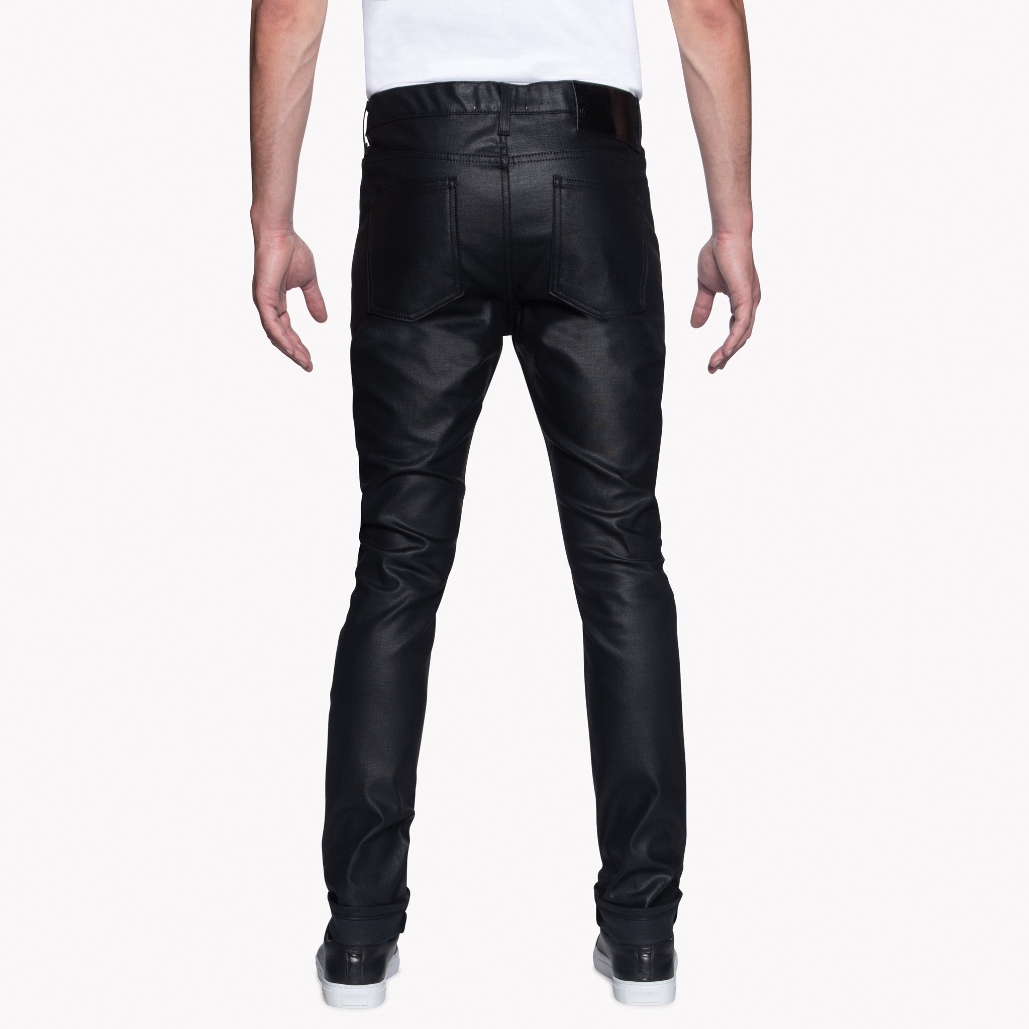 NAKED & FAMOUS DENIM Stacked Guy Wax Coated Black cheapest Stretch Jeans